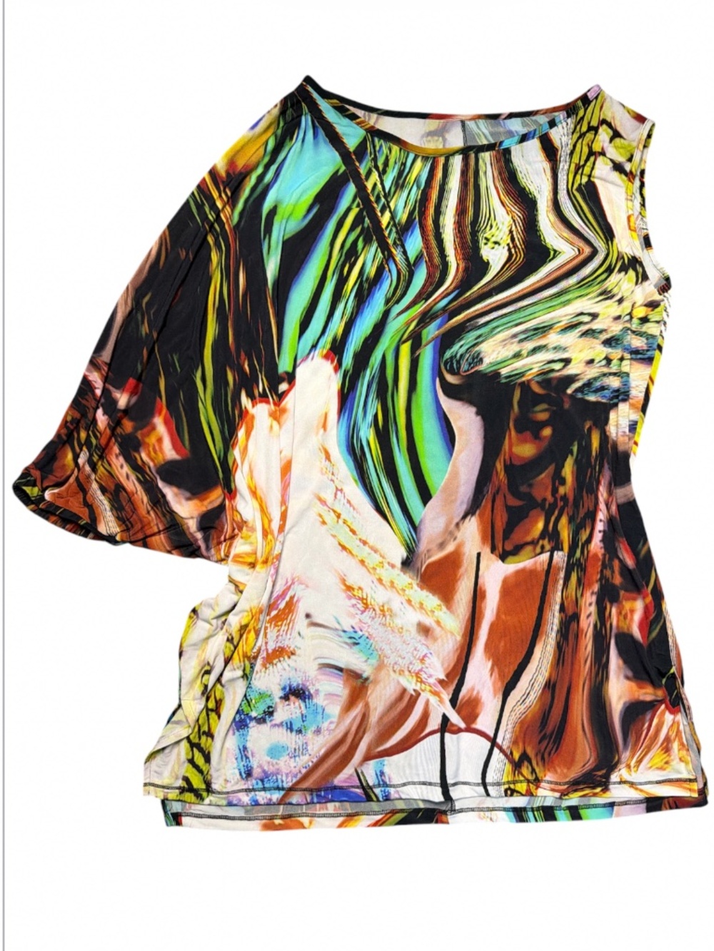 Women’s Asymmetrical Abstract Print Blouse – Size XL